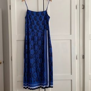 Royal blue print Banana Republic pleated spaghetti strap dress - size 14